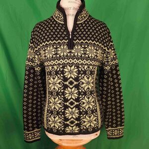 Obermeyer Signature Womens Black Lime Green 1/4 Zip Wool Blend Sweater Large